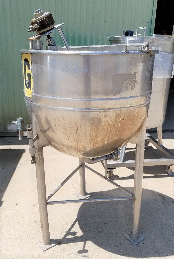 ***SOLD*** used 50 Gallon LEE Kettle. Equipped with pneumatic air agitator with disperser type mixing blade. Jacket rated 90 PSI @ 330 Deg.F. Previously used in sanitary food plant.